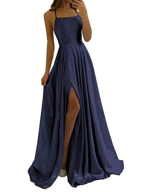 WW | Damen Spaghetti Satin Prom Maxi Kleid
