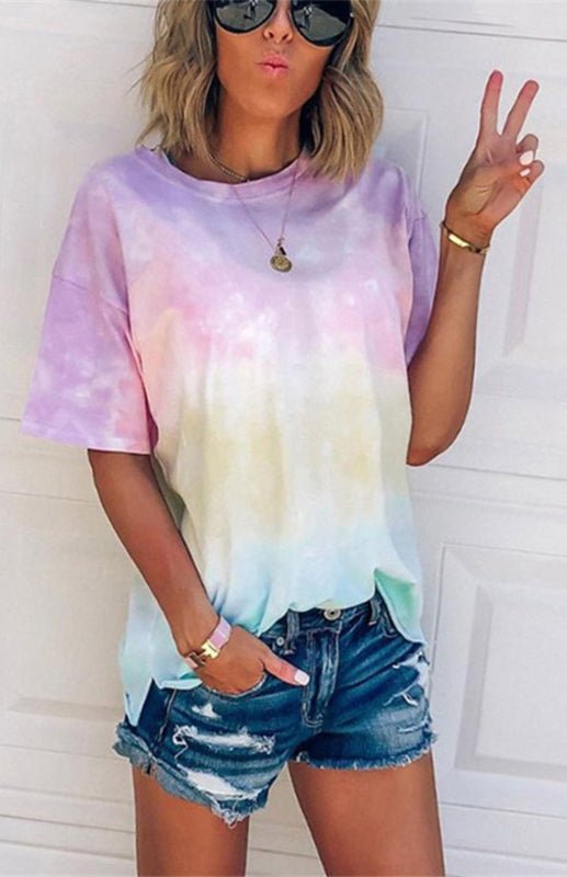 WW | Damen Tie Dye Gradient Print Lose T-Shirt Für Frauen