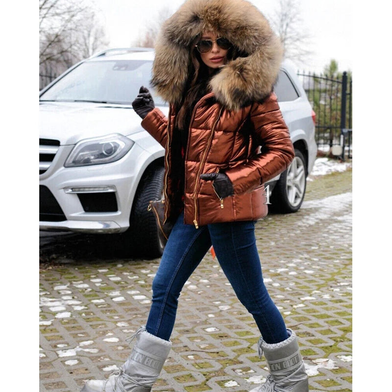 W&W - Paris -Stylische Jacke mit Kunstfellfutter, Kapuze und Kragen