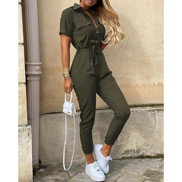 W&W - Jumpsuit, mit Gürtel, Knöpfen