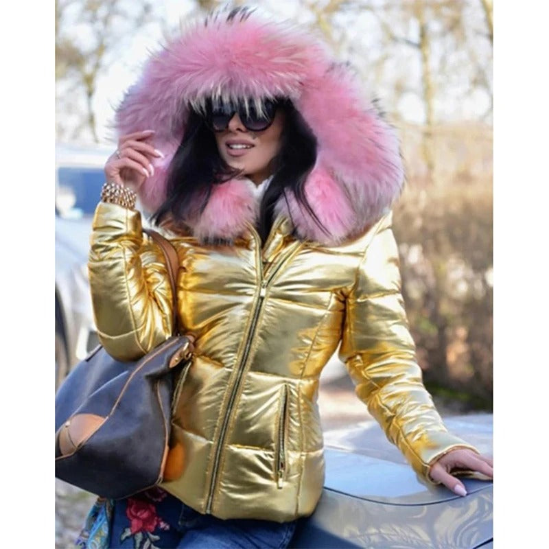 W&W - Paris -Stylische Jacke mit Kunstfellfutter, Kapuze und Kragen