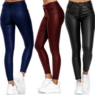 WW Moderne Hose | Lederne, schlanke Freizeithose im Streetwear-Stil für Frauen mit Taschen