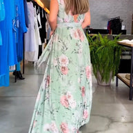 WW | Elegantes Ärmelloses V-Ausschnitt Floral Druck Kleid