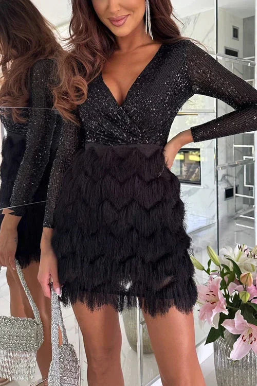 W&W Mode | Glitzerndes Partykleid mit V-Ausschnitt