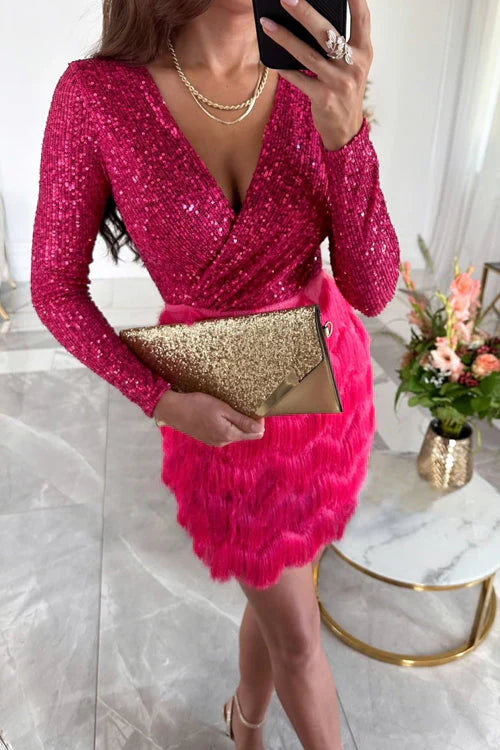 WW | Glitzerndes Partykleid mit V-Ausschnitt