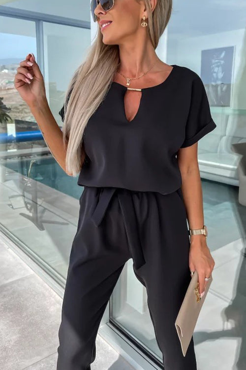 W&W Mode | Eleganter Keyhole Jumpsuit Mit Gürtel Für Damen