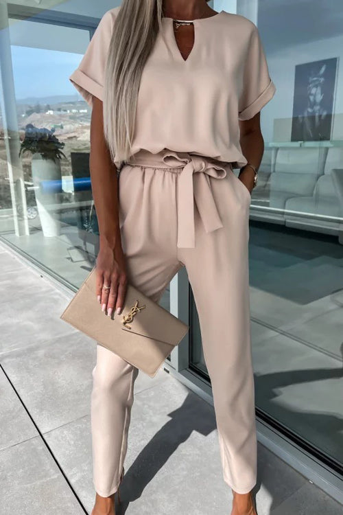 W&W Mode | Eleganter Keyhole Jumpsuit Mit Gürtel Für Damen