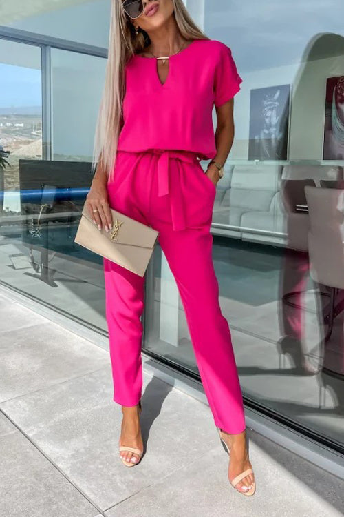 W&W Mode | Eleganter Keyhole Jumpsuit Mit Gürtel Für Damen