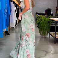 WW | Elegantes Ärmelloses V-Ausschnitt Floral Druck Kleid