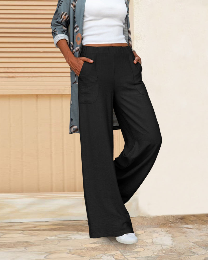 WW | Schmale Hose mit hoher Taille in einfarbigem Farbton