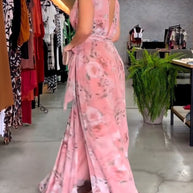 WW | Elegantes Ärmelloses V-Ausschnitt Floral Druck Kleid