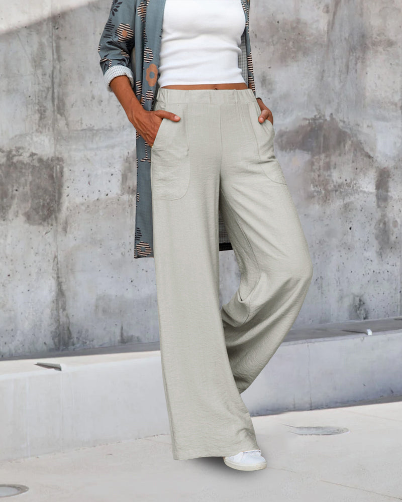 WW | Schmale Hose mit hoher Taille in einfarbigem Farbton