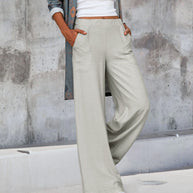 WW | Schmale Hose mit hoher Taille in einfarbigem Farbton