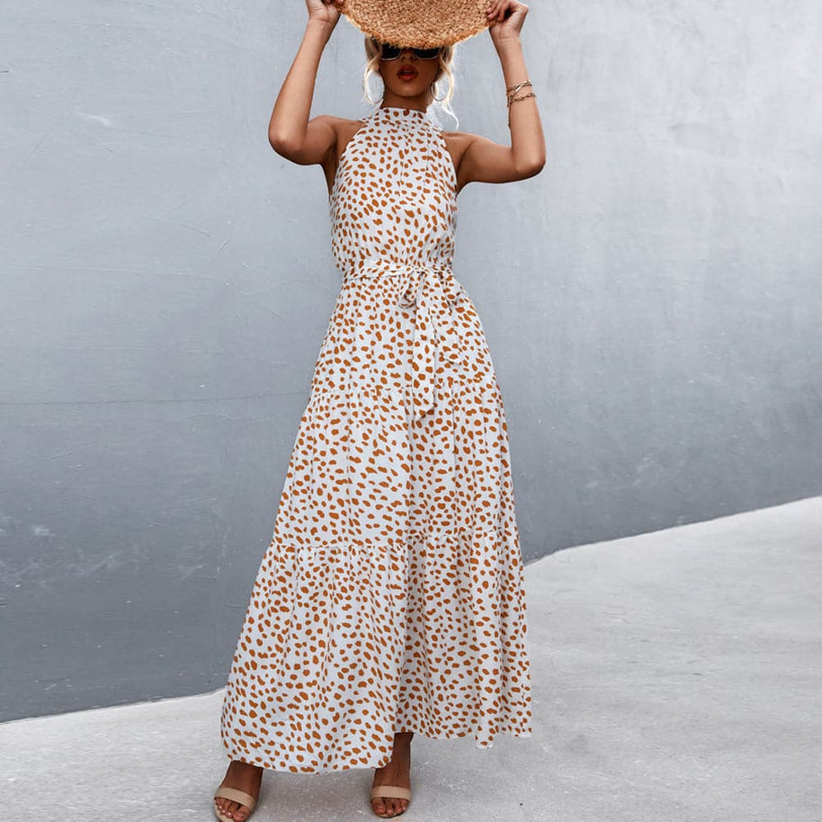 WW | Maxi Kleid Ärmellos Neckholder Bindegürtel Taille Leicht und Luftig