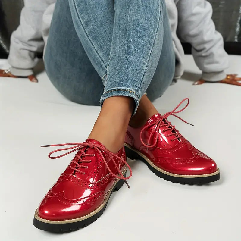 W&W Mode | Lackschuhe Im Oxford Stil Mit Klobiger Sohle Für Damen