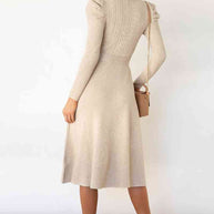 WW | Rundhalsausschnitt Langarm Knoten Taille Pullover Kleid