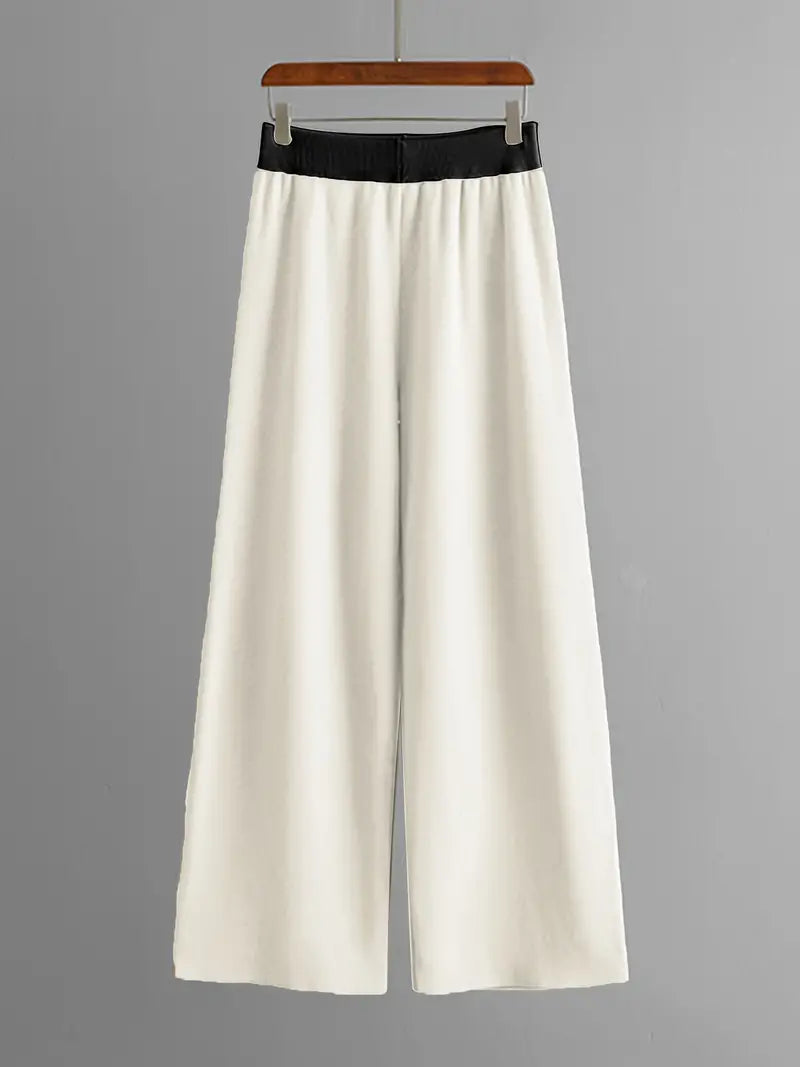 WW | Stilvolles Set Aus Langärmligem Strickoberteil Und Hose Mit V-Ausschnitt