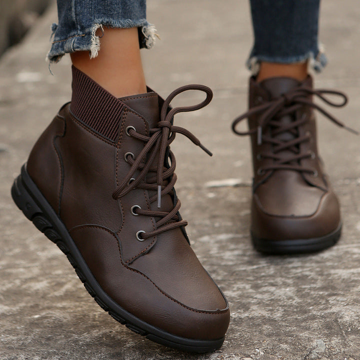W&W Mode | Damen Schnürstiefel - robuste Stiefeletten mit elastischem Bund und rutschfester Sohle