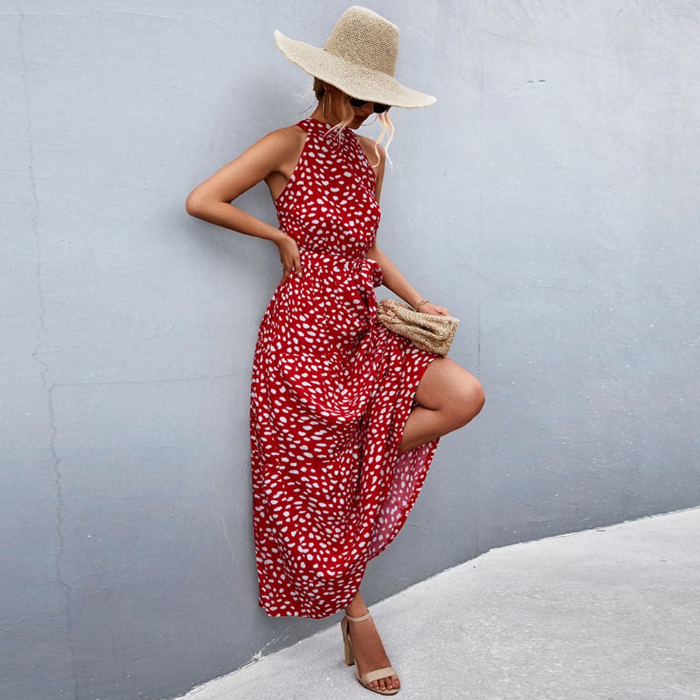 WW | Maxi Kleid Ärmellos Neckholder Bindegürtel Taille Leicht und Luftig