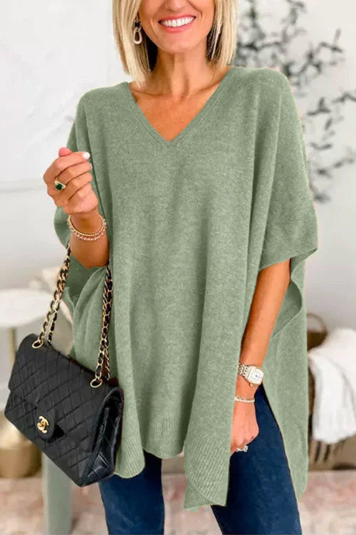 WW | V-Ausschnitt Poncho Pullover mit elegantem lockeren Schnitt