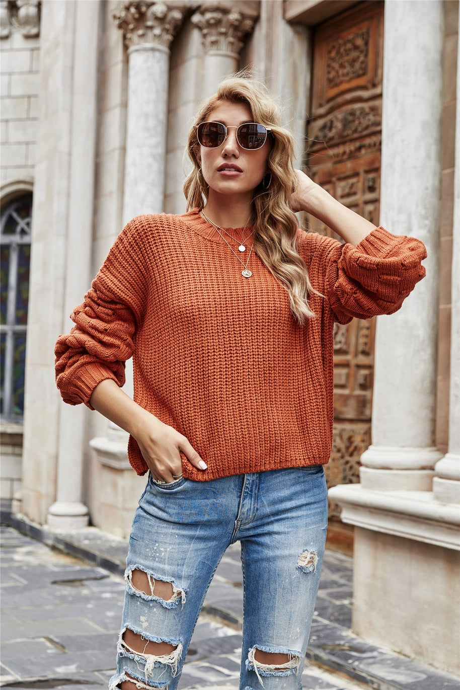 WW Kurzer Pullover Gestrickter Pullover