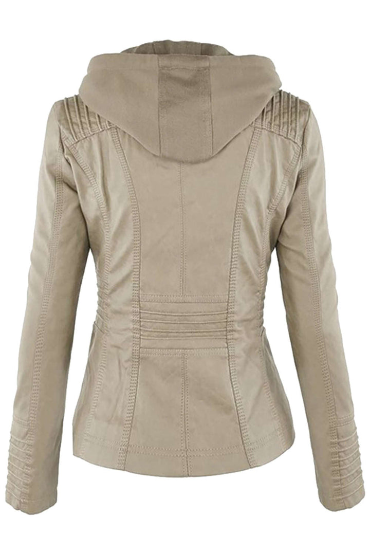 W&W Mode | Damen Kunstleder Kapuzenjacke Mit Reißverschluss