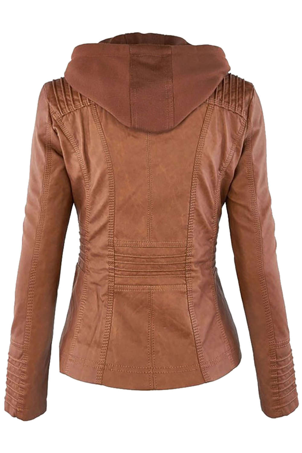 W&W Mode | Damen Kunstleder Kapuzenjacke Mit Reißverschluss