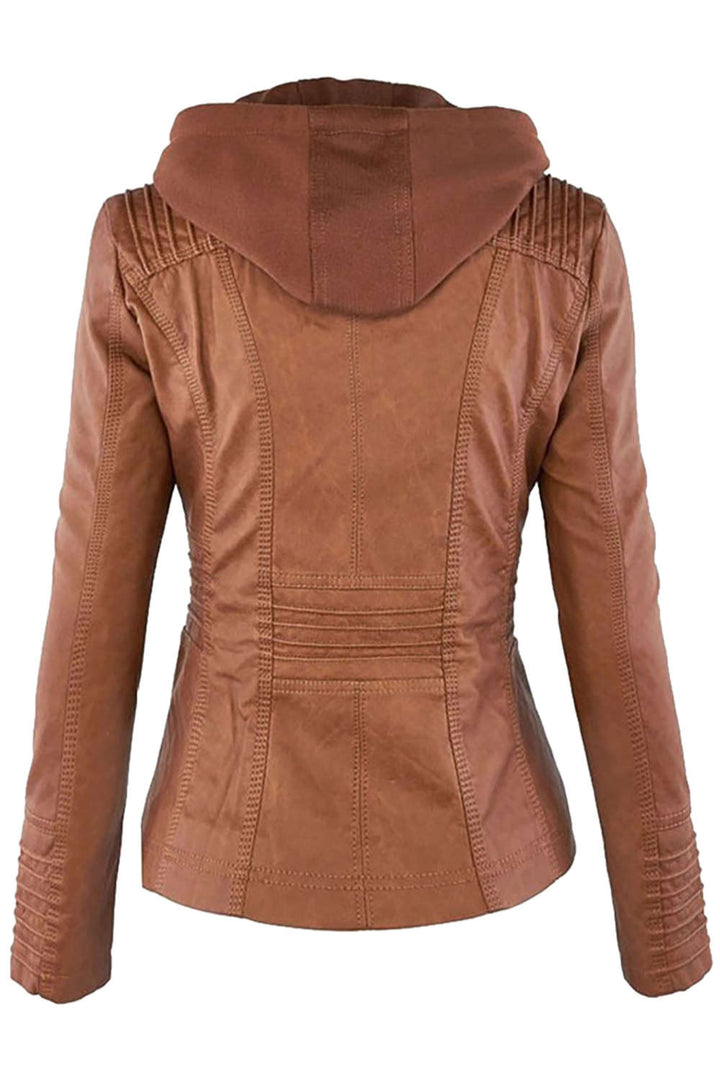 W&W Mode | Damen Kunstleder Kapuzenjacke Mit Reißverschluss