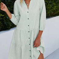 WW - kariertes A-Linien-Kleid mit Knopfleiste für Damen | ähnelt einem Hemdblusenkleid