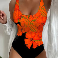 WW | Badeanzug mit orangefarbenem Blumenmuster