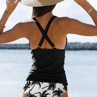 WW | Süßes Blumenmuster V-Ausschnitt Bauchweg Tankini Set