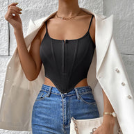 WW | Einreihiger Sling Crop Corsage Tank Sommermode Slim Spaghettiträger Top für Damen Kleidung