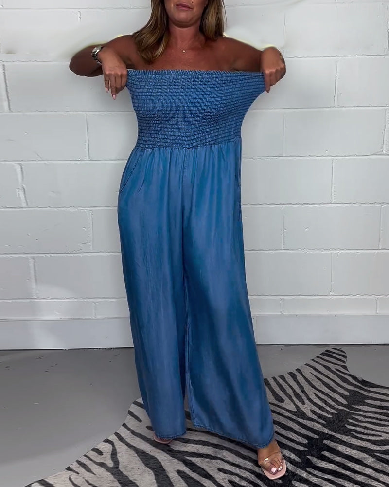 WW | Ärmelloser Jumpsuit mit Plissierung und einfarbigen Taschen