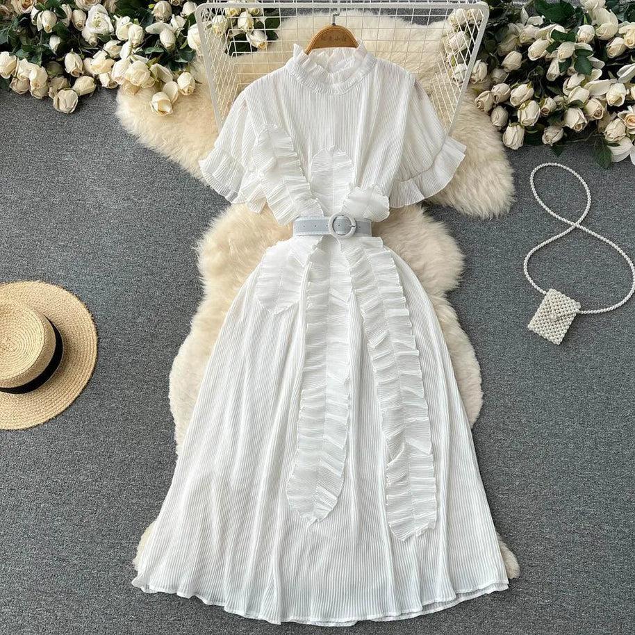 WW | Langarm Maxikleid mit plissierten Volants