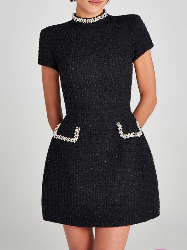 Damen-Tweed-Minikleid mit Stickereien