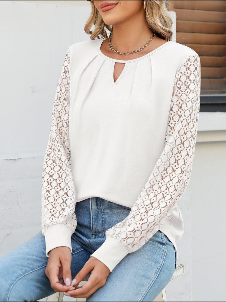 WW | Cutout Rundhals Spitze Langarm Bluse