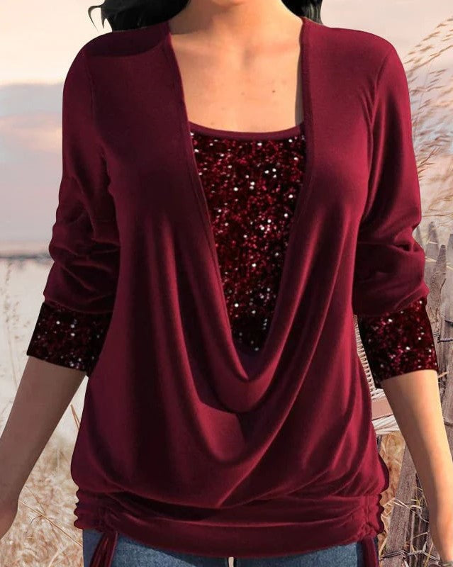 W&W Mode - Langärmeliges Damen Shirt mit Pailletten