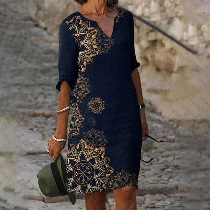 WW | Bedrucktes Midi-Kleid mit V-Ausschnitt