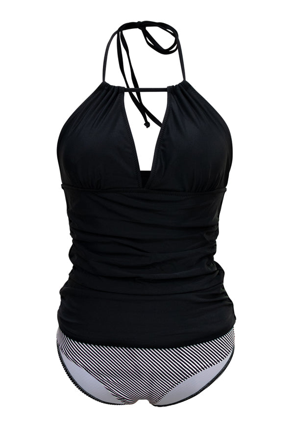 WW | V-Ausschnitt Bauchkontrolle Streifen Druck Tankini Set