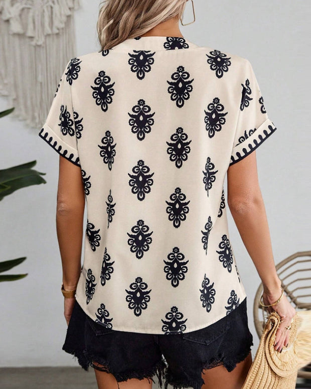WW | Kurzärmlige Elegante Bluse mit Druck