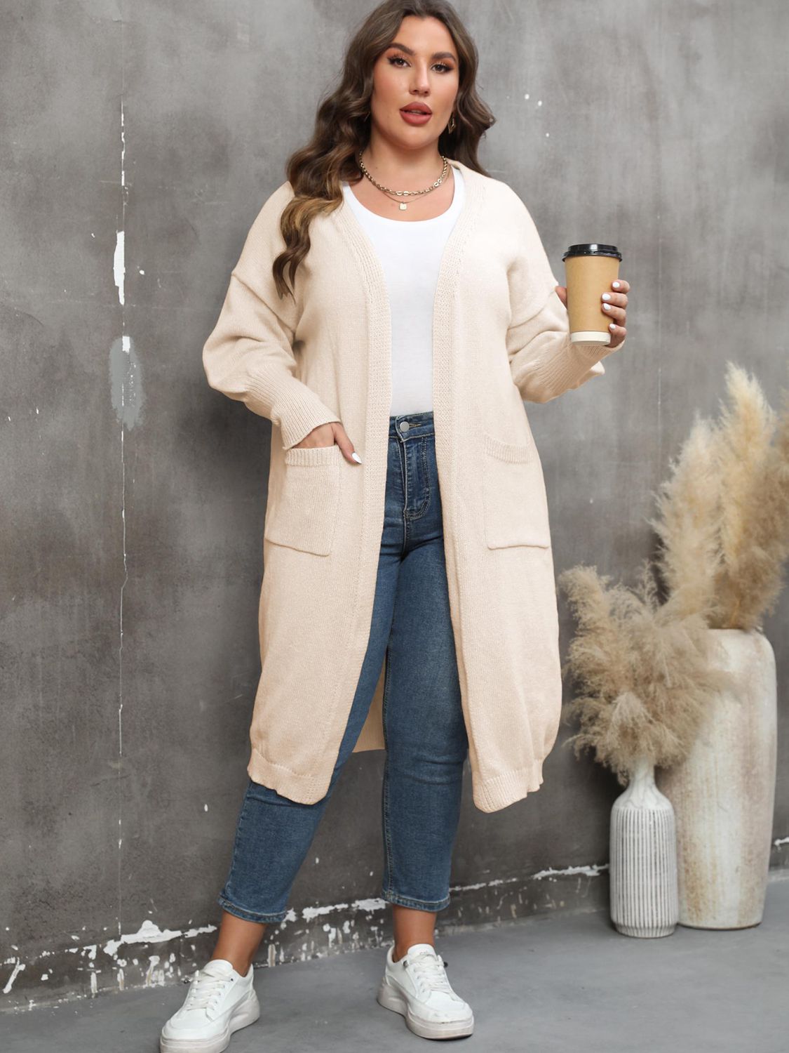WW | Plus Size Langarm Taschen Cardigan