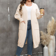 WW | Plus Size Langarm Taschen Cardigan