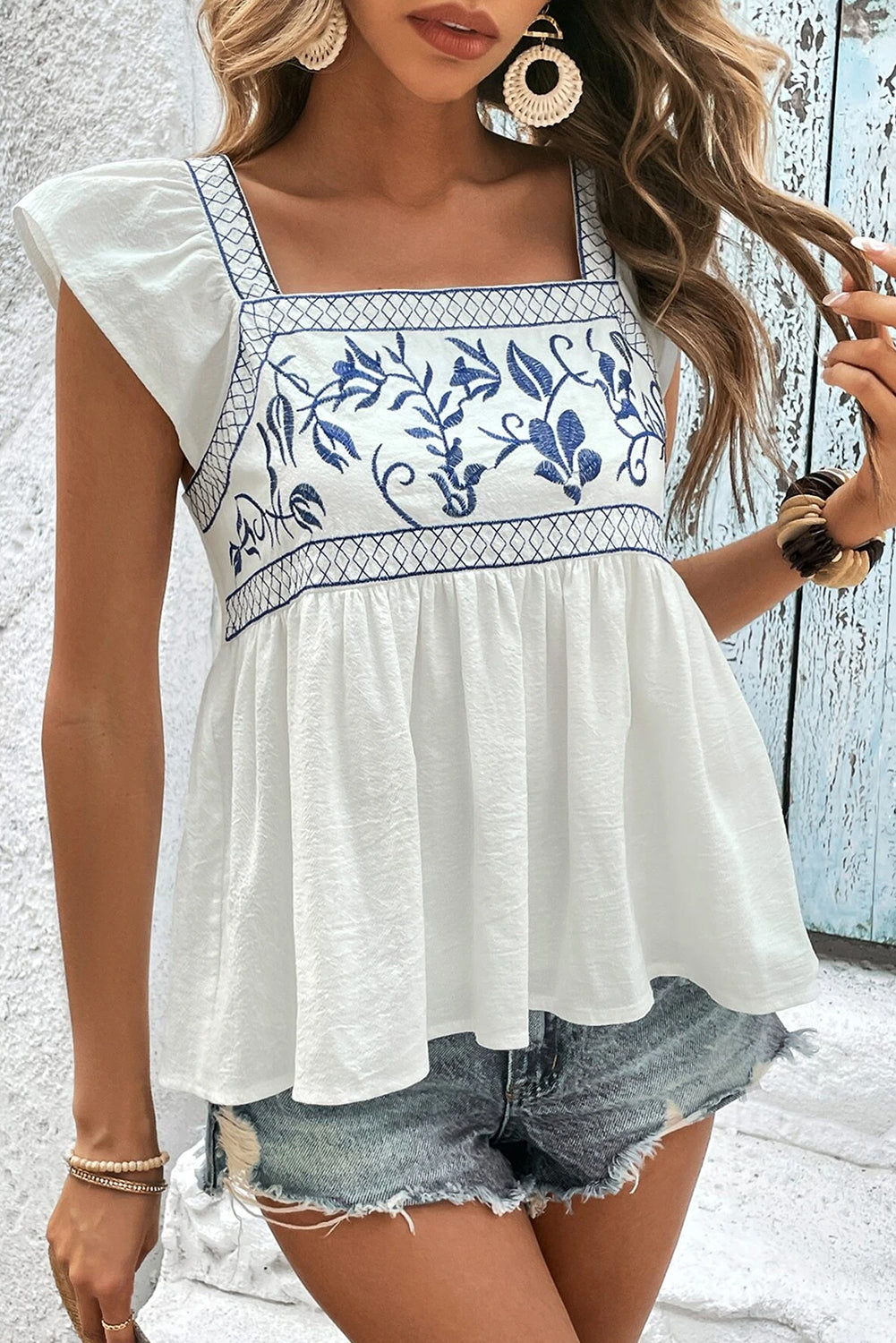 WW | bestickte Peplum-Bluse mit eckigem Ausschnitt Für Frauen