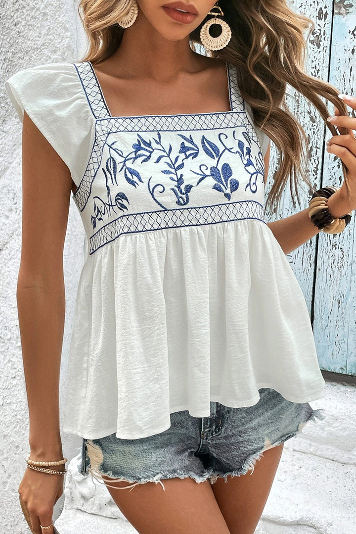 W&W Mode | bestickte Peplum-Bluse mit eckigem Ausschnitt Für Frauen
