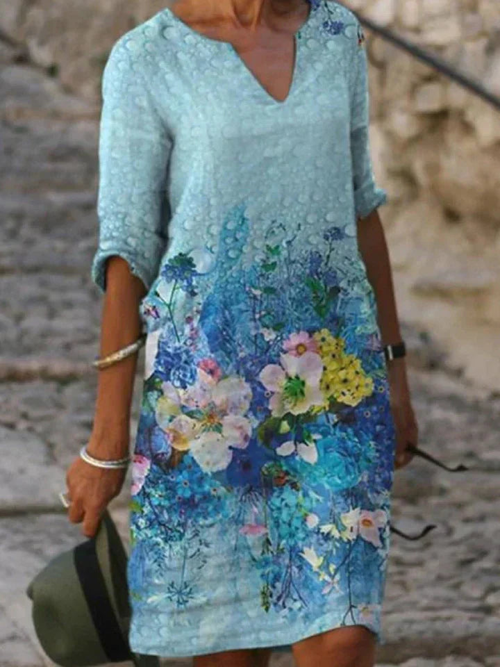 WW | Bedrucktes Midi-Kleid mit V-Ausschnitt