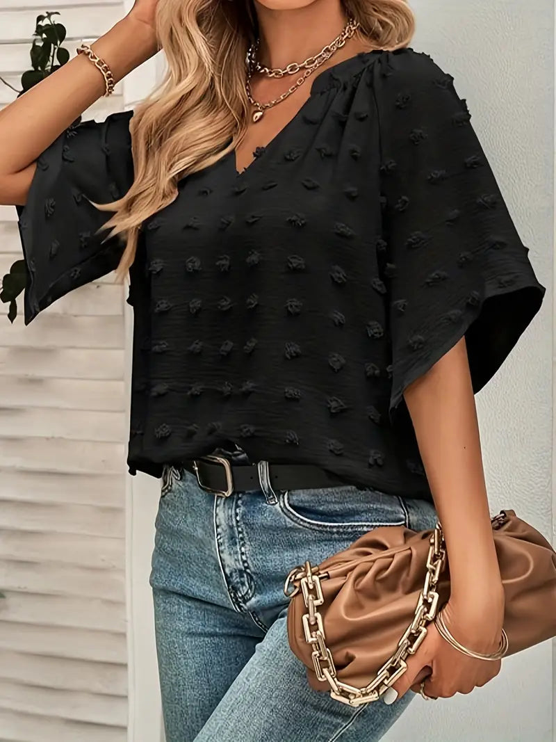 WW | Elegante und Stilvolle Oberteil mit V-Ausschnitt Schweizer Punkte