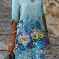 WW | Bedrucktes Midi-Kleid mit V-Ausschnitt