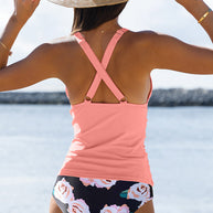 WW | Süßes Blumenmuster V-Ausschnitt Bauchweg Tankini Set