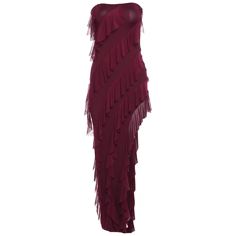 WW | Enges Damenmode Tube Top Kleid Mit Spaghetti Trägern Und Fransen Für Partys