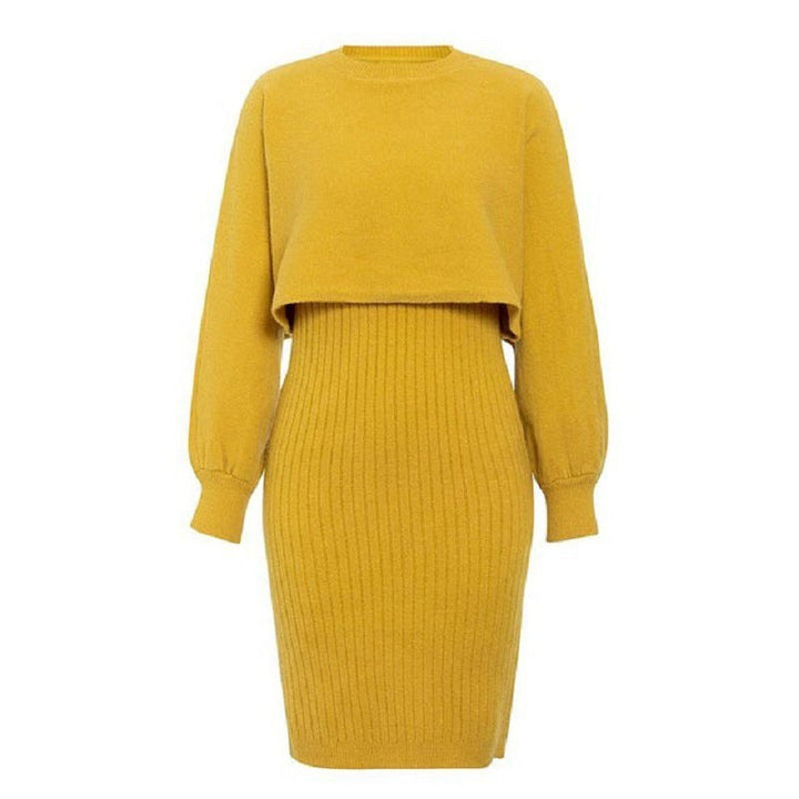 W&W Mode | teilige gestrickte Set - elegantes gestricktes ärmelloses Kleid mit Pullover für Herbst und Winter